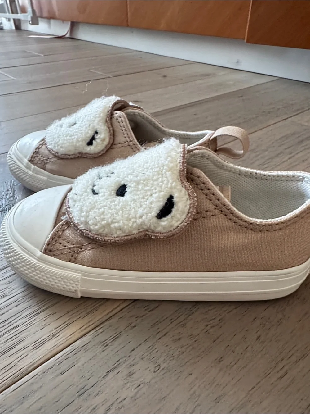 Converse Kids Pink Beige Bear Slip-On Sneakers